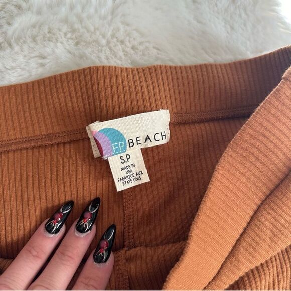 Free People FP Beach orange yellow flare yoga pants with ribbing and slit - Picture 2 of 8